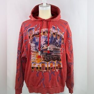 First Row Death Road Red Hoodie Rhinestone-Studded Graphics‎ Mens XL